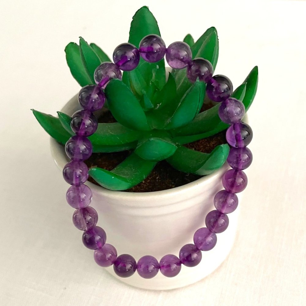 Amethyst Healing Natural Gemstone Bead Bracelet for Women or Men One Size 8mm